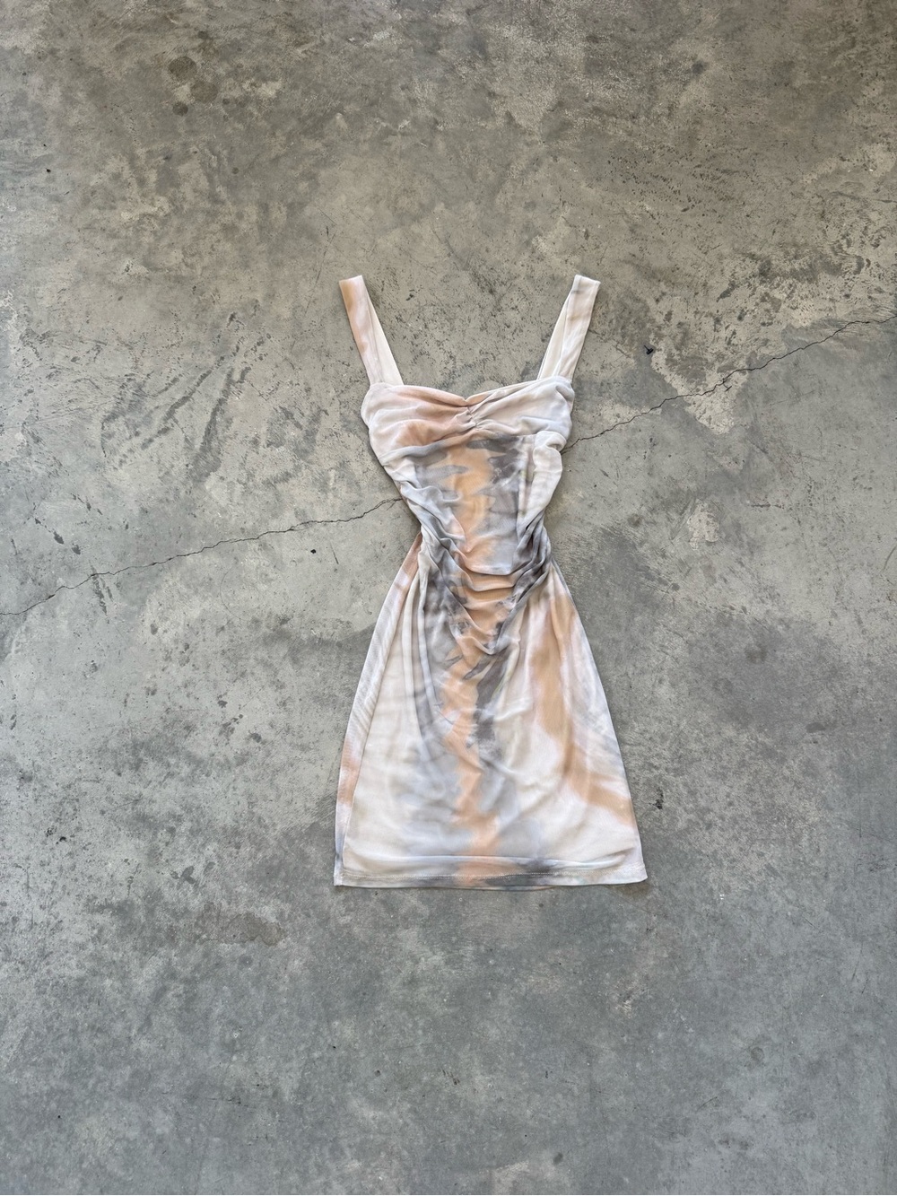 Pull&Bear Peach and Gray Tie-Dye Ruched Mini Dress
